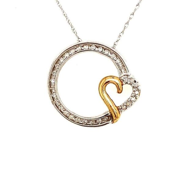 10k Diamond Circular Pendant Necklace - Picture 1 of 13